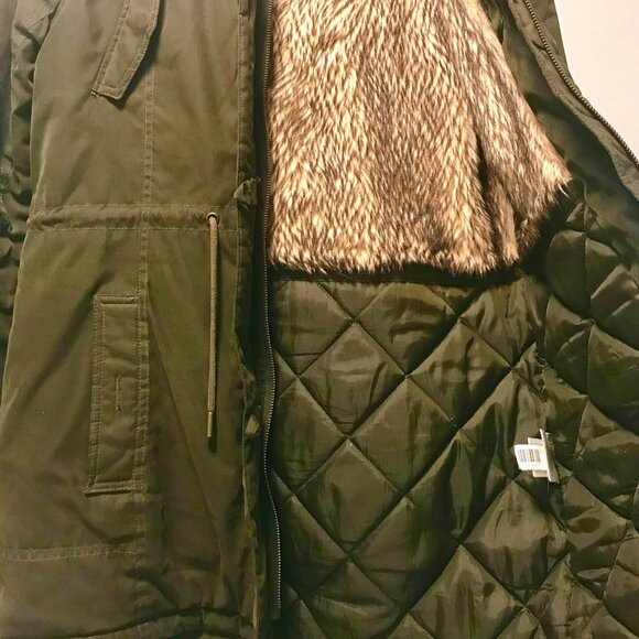 Women's Olive Green Faux Fir-Lined All-Weather Coat Size S - Picture 2 of 5